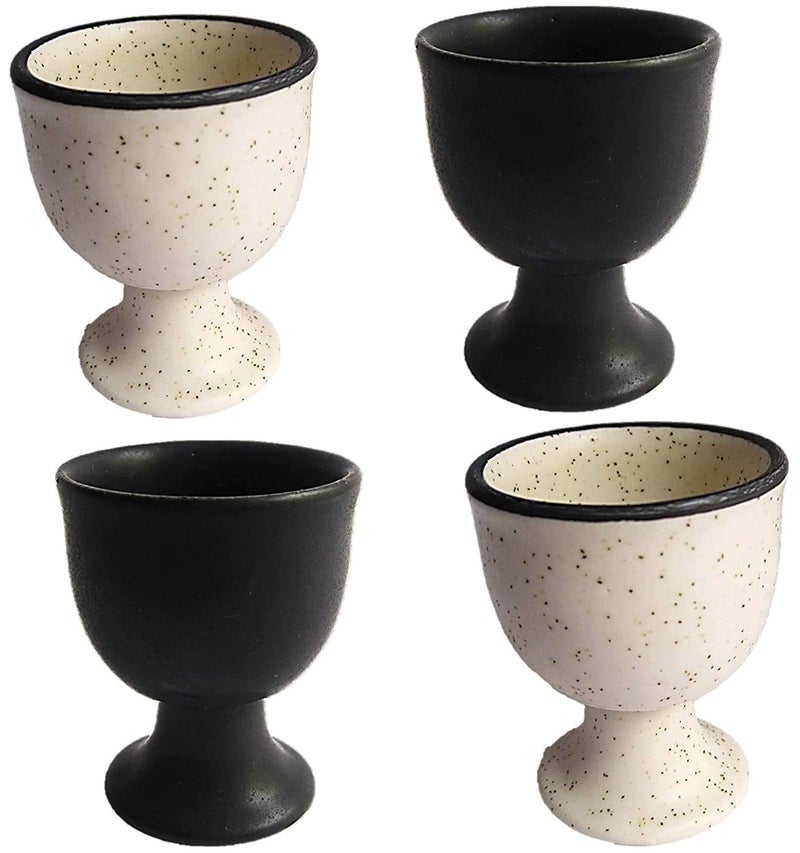 QIMACPLUS Soft Boiled Egg Holder | Ceramic Egg Cup Set | Ceramic Egg Holder, Ivory and Black 2 PCS Each - Image 1