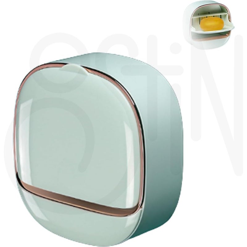 Ostin Soap Holder with Drain Tray Waterproof Soap Dish Holder Keep Soap Bars Dry Adhesive Soap Case Box Wall Mounted for Shower Bathroom Bathtub Mint Green - Image 2