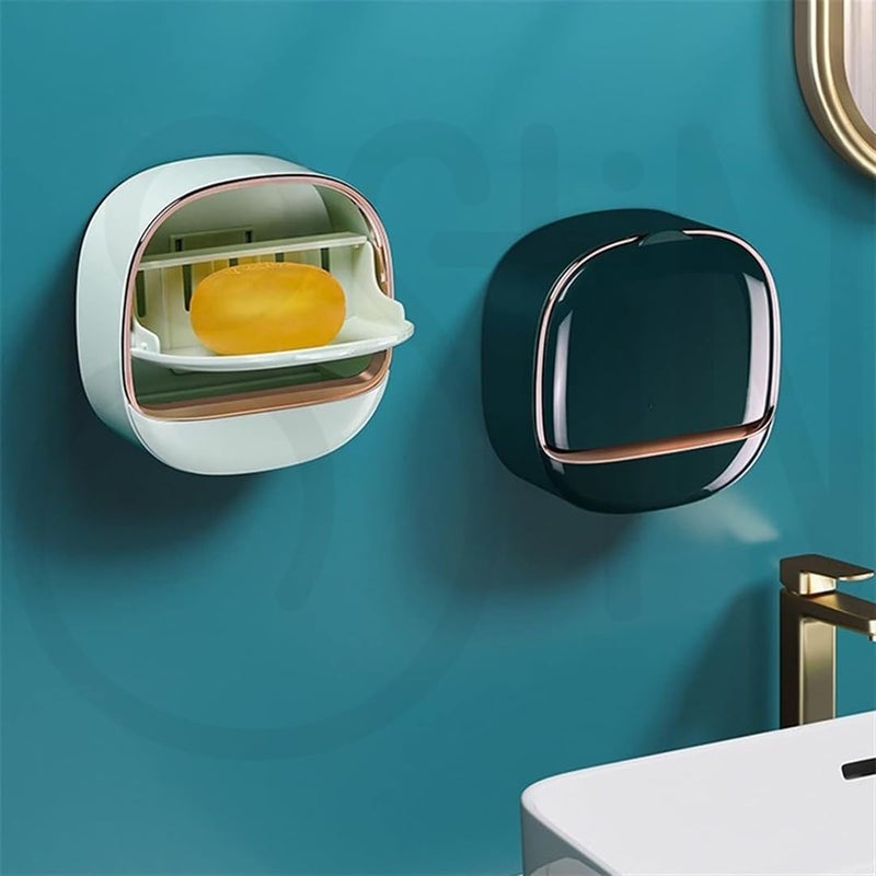 Ostin Soap Holder with Drain Tray Waterproof Soap Dish Holder Keep Soap Bars Dry Adhesive Soap Case Box Wall Mounted for Shower Bathroom Bathtub Mint Green - Image 4