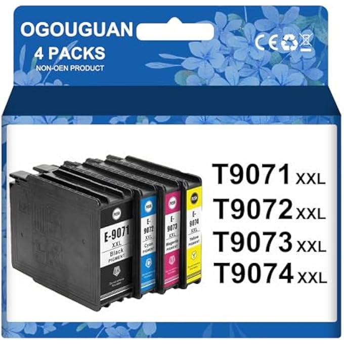 OGOUGUAN خرطوشة T9071 T9072 T9073 T9074 متوافقة مع إبسون ووركفورس WF-6090 WF-6590 (4PK-BK/C/M/Y) - Image 2