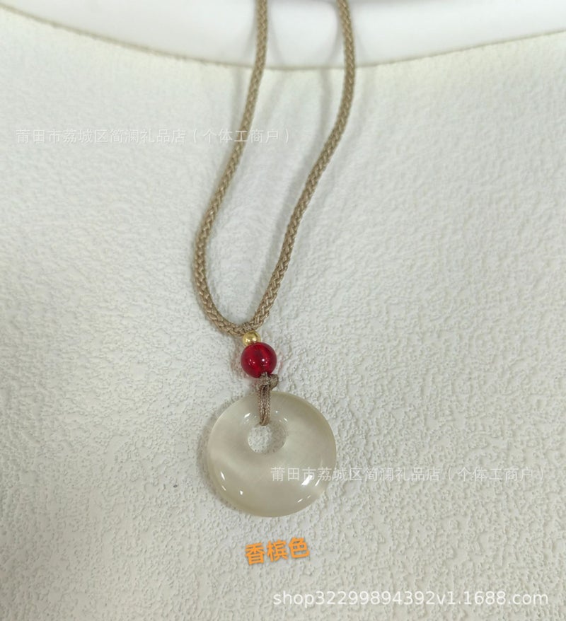 Factory Direct Cat's Eye Agate Ruyi Lock Peace Buckle Necklace Women High Ice Pendant Ancient Style Jewelry Gift