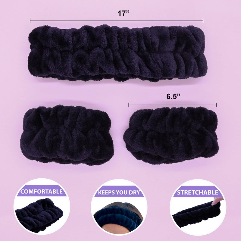 FROG SAC Puffy Spa Headband and Wristbands for Face Washing, Fuzzy Skincare Headbands for Women, Soft Makeup Skin Care Hair Accessories for Girls, Make Up Hair Band (Tie Dye) - Image 3