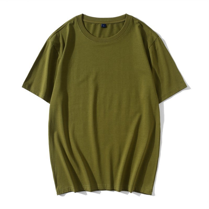 190g 40 PCs Ice Silk Pure Cotton high-end short sleeve rib round neck T-shirt solid color men's and women's loose T-shirt custom - Image 1