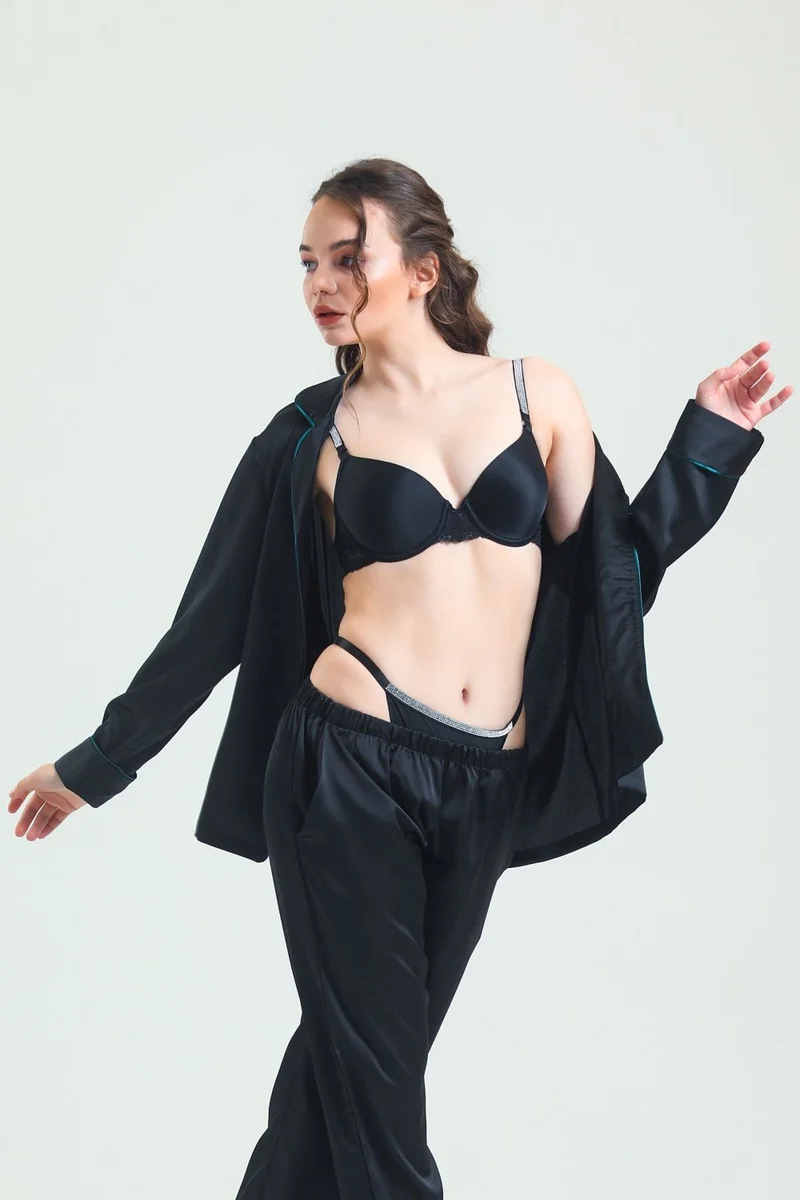 Magic Form 6389 Women's Strap Stoned Unpadded Sponge Lace Bra-Black10