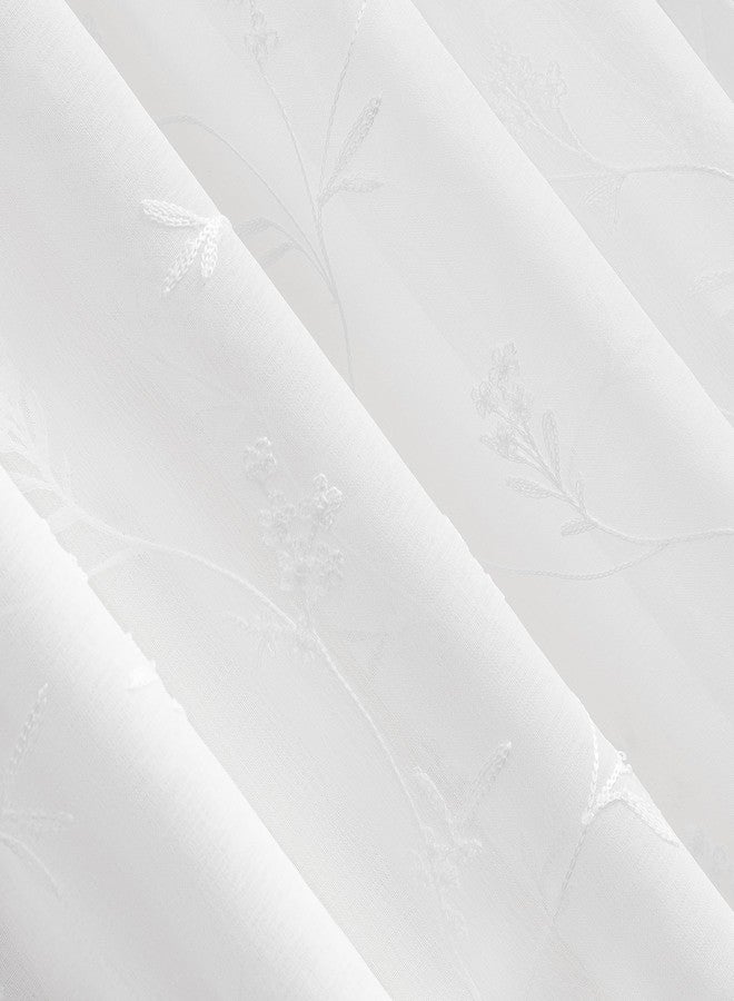 No. 918 Delia Embroidered Floral Sheer Rod Pocket Curtain Panel, 50" x 84", Ivory Off-White - Image 3