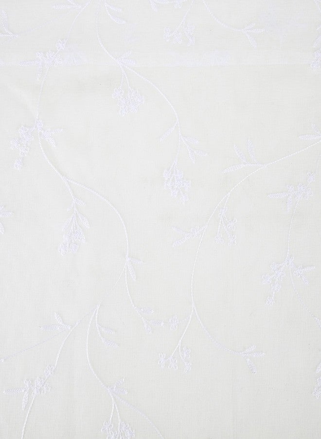 No. 918 Delia Embroidered Floral Sheer Rod Pocket Curtain Panel, 50" x 84", Ivory Off-White - Image 5