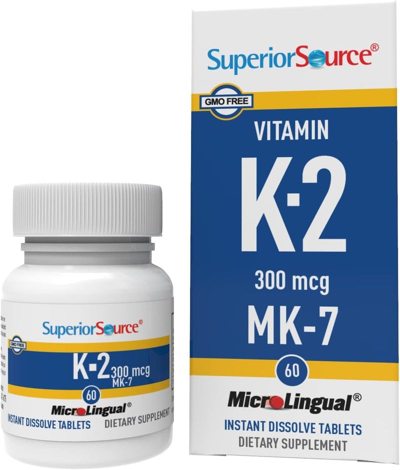 Superior Source Vitamin K2 300 mcg MK-7 - (60) Microlingual Instant Dissolve Tablets - Dietary Supplement - Image 1