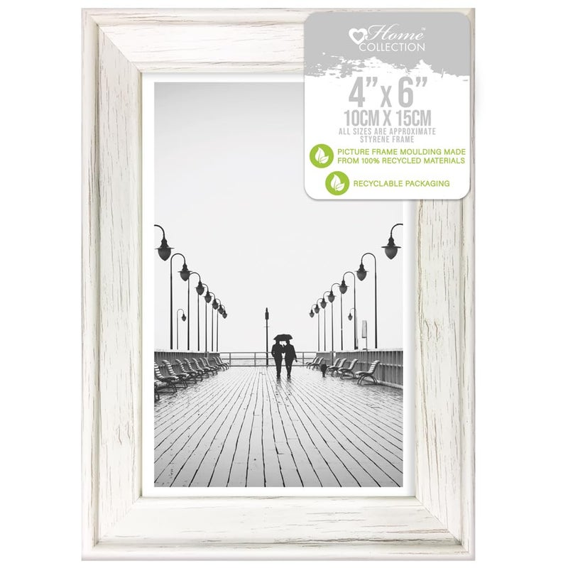 Design Group White Solitaire Shabby Chic Distressed Wood Styrene Photo Frames 4x6