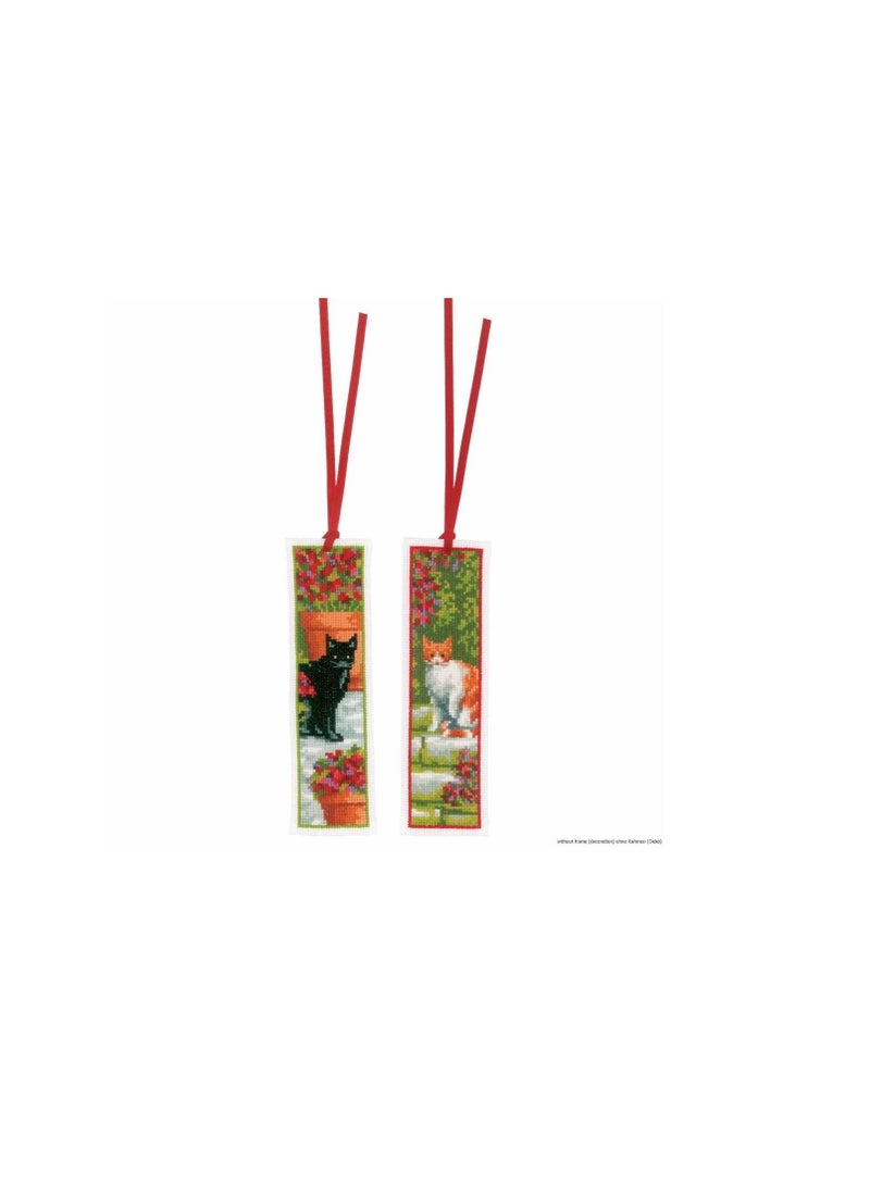 Cross Counted Cross Stitch Kit 2.4in x 8in Cats on Aida Bookmarks - Image 2