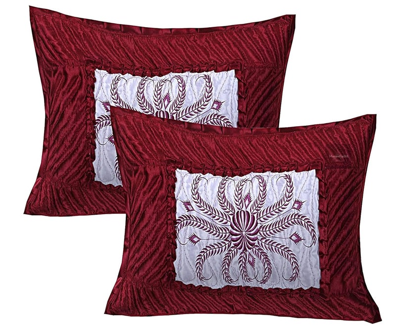 ManavRachit Satin Gold Printed 310 TC Wedding Bedding Set Bedsheet with 2 Pillow Covers 1 AC Comforter for Home Living RoomMaroon Set of 4pcVIP Print - Image 2
