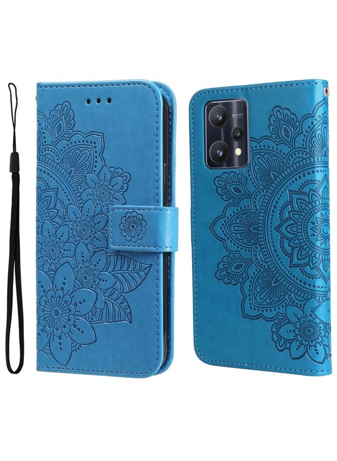 HuHa Case Cover For Realme 9 Pro/Realme V25 7-petal Flowers Embossing Pattern Horizontal Flip Leather Case Blue 
