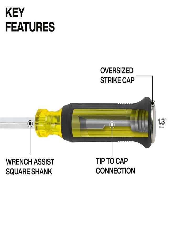 Klein Tools 6004DD 1/4-Inch Keystone Demolition Screwdriver, Steel Tip-to-Cap Construction Demo Screwdriver, Cushion-Grip Handle, Oversized Strike Cap, Square Shank with Wrench Assist - Image 4