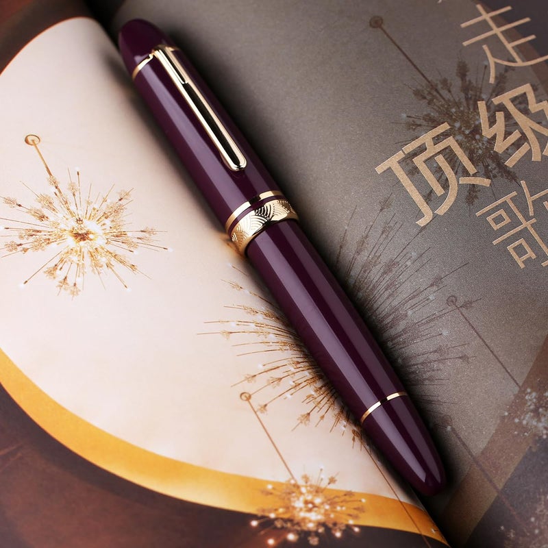 erofa Majohn P140 Fountain Pen NO.8 Fine Nib, Brass Piston System Large Capacity Blue Acrylic Writing Pen with Box - Image 3