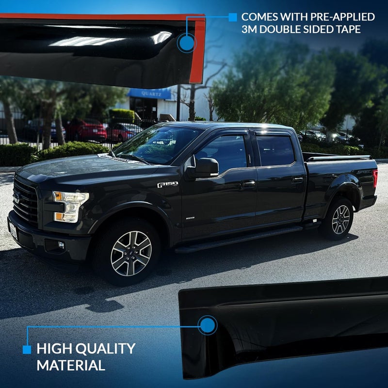 Tuningpros WV-940 Outside Mount Window Visor Deflector Rain Guard Dark Smoke 4 Pcs - Image 5