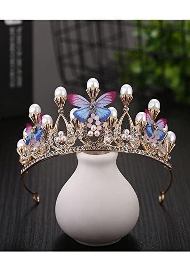 Hidak Crystal Tiara Crown Pearl Princess Costume Crown Headband Flower Pageant Handmade Hair Accessories Wedding Bridal Prom Birthday Crowns Cosplay Celebration for Girl Women - Image 4