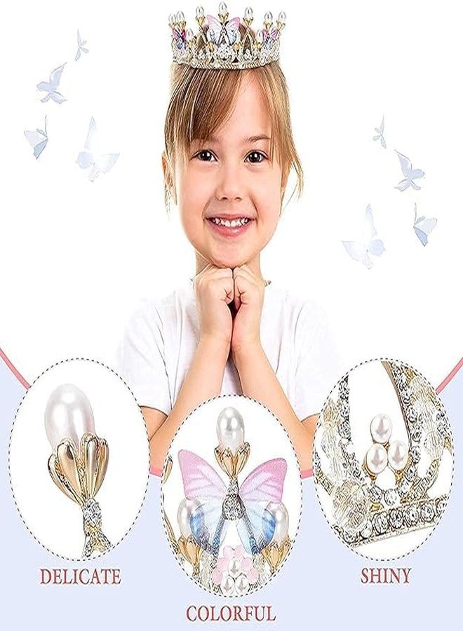 Hidak Crystal Tiara Crown Pearl Princess Costume Crown Headband Flower Pageant Handmade Hair Accessories Wedding Bridal Prom Birthday Crowns Cosplay Celebration for Girl Women - Image 2