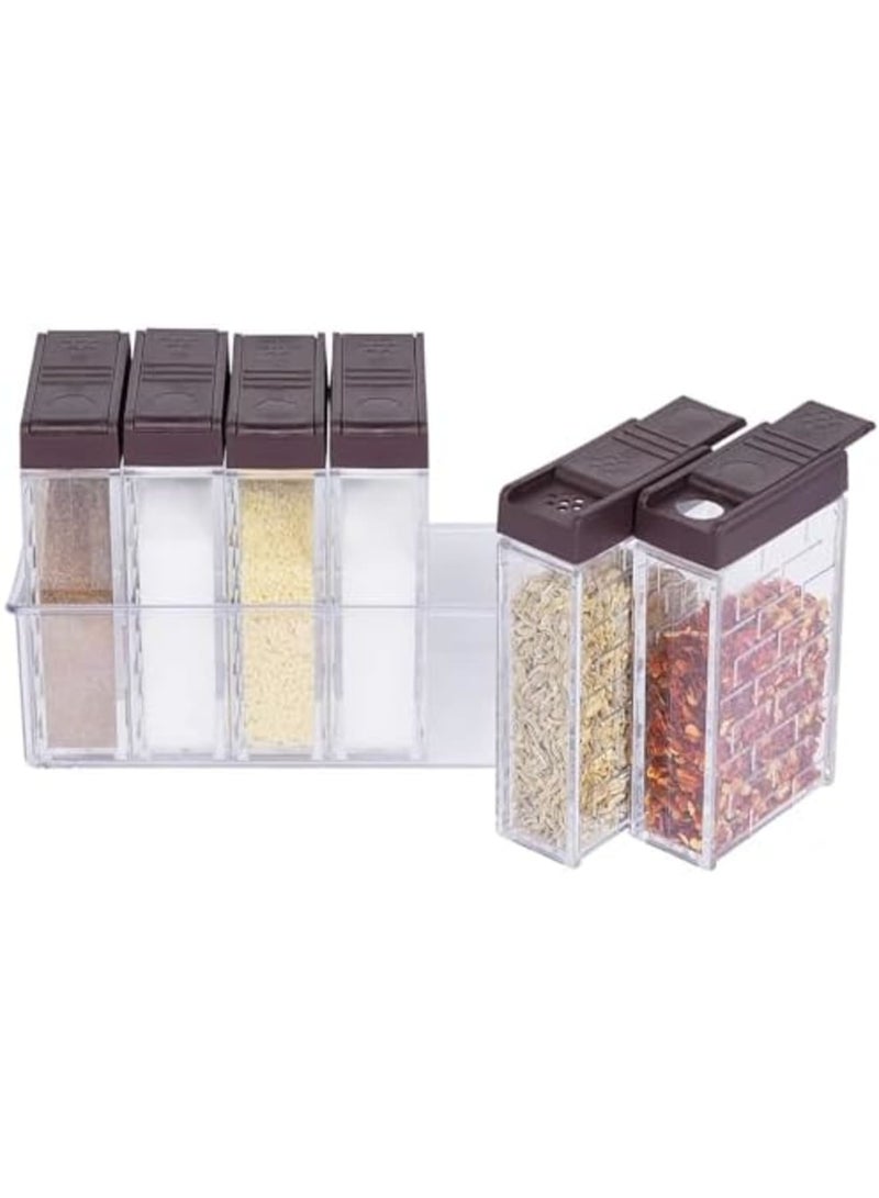 Barakah Mini Salt and Pepper Shakers with Lid, Portable Plastic Spice Shaker Set, Airtight Seasoning Containers for Travel, BBQ, Camping, and Outdoor Use, Set of 6 with Tray (Brown) - Image 1