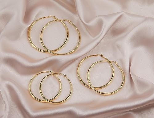 MILLA 14K Gold Hoop Earrings For Women, Silver Hoop Earrings & Rose Gold Earrings with Graduated Curvature (14K Gold Plated/XX-Large - 3.4 in) - Image 5