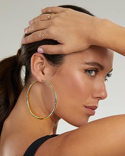 MILLA 14K Gold Hoop Earrings For Women, Silver Hoop Earrings & Rose Gold Earrings with Graduated Curvature (14K Gold Plated/XX-Large - 3.4 in) - Image 2