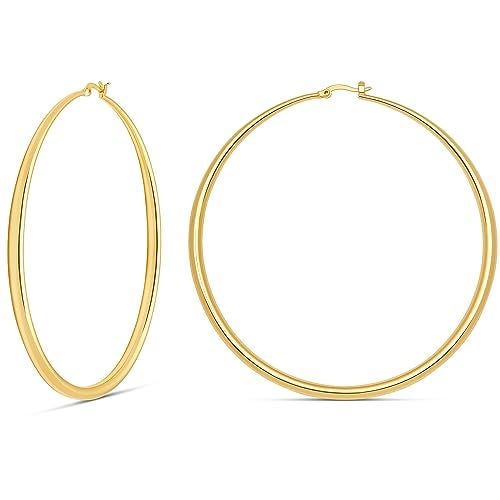 MILLA 14K Gold Hoop Earrings For Women, Silver Hoop Earrings & Rose Gold Earrings with Graduated Curvature (14K Gold Plated/XX-Large - 3.4 in) - Image 1