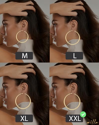 MILLA 14K Gold Hoop Earrings For Women, Silver Hoop Earrings & Rose Gold Earrings with Graduated Curvature (14K Gold Plated/XX-Large - 3.4 in) - Image 4