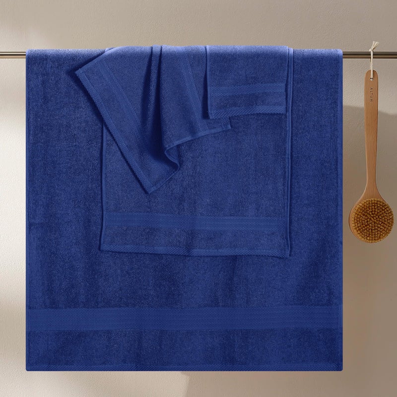 GLAMBURG Ultra Soft 8-Piece Towel Set - 100% Pure Ringspun Cotton, Contains 2 Oversized Bath Towels 27x54, 2 Hand Towels 16x28, 4 Wash Cloths 13x13 - Ideal for Everyday use, Hotel & Spa - Navy Blue - Image 3