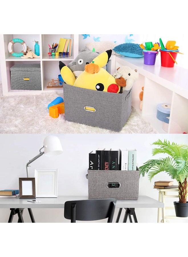 Valease Valease Linen Fabric Collapsible Storage Bins with Removable Lids and Handles, Washable Storage Box Containers Baskets Cube with Cover for Bedroom, Closet, Office, Living Room, Nursery (Green, Medium) - Image 5