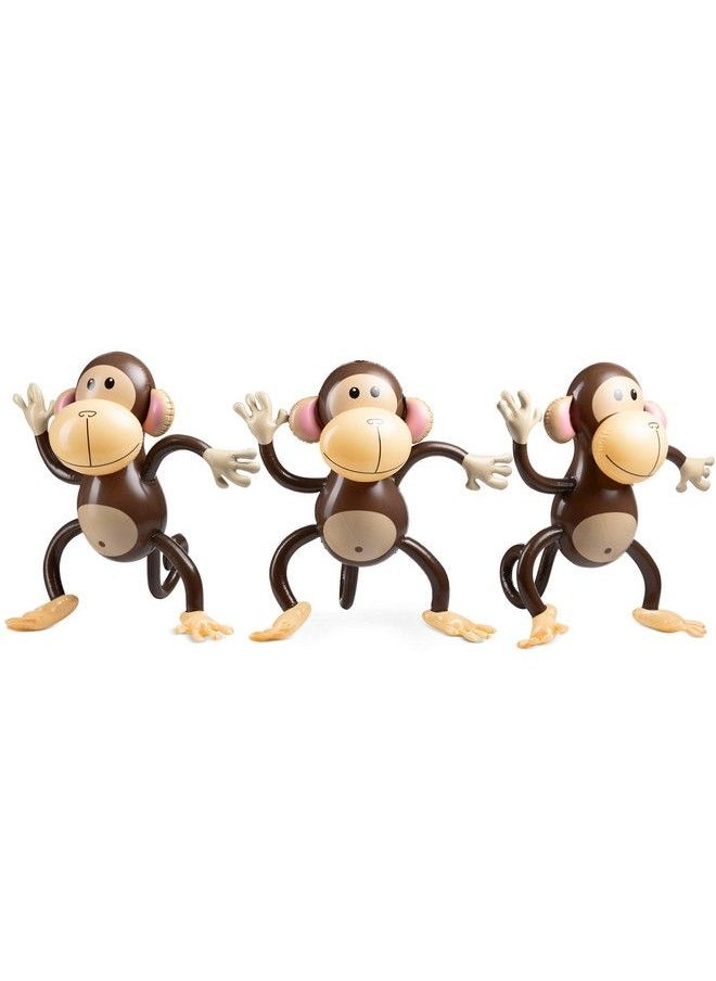 Bedwina - Large Inflatable Monkey (Pack Of 3) 27Inch Monkeys For Baby Shower Safari Jungle Themed Birthdays Blow Up Animal Party Favors And Decorations For Kids And Toddlers - Image 1
