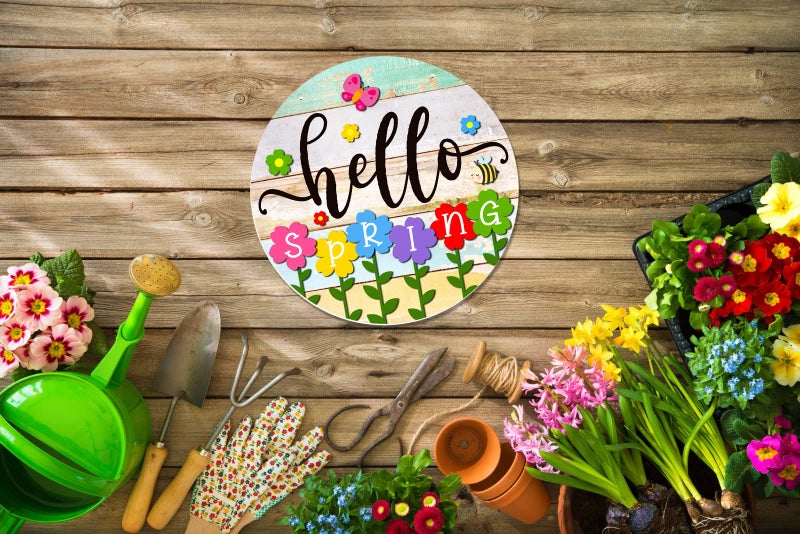 Petcee Hello Spring Door Sign - 11.8"" Colorful Flowers Welcome Decoration Wreath Farmhouse Hanging Sign For Home Front Door Wall Porch Indoor Outdoor Decor - Image 3