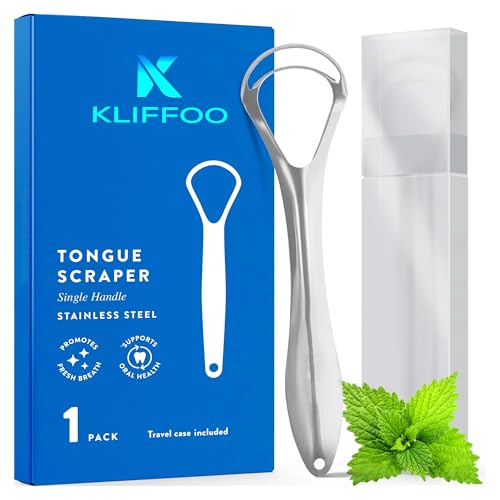 Kliffoo Tongue Cleaner for Adults & Children, 1pcs Dual Scraping Head Tongue Scraper with Case for Hygiene, Fights Bad Breath & Oral Health Care, Deep Clean Tongue Cleaning Tool, Silver (1) - Image 1