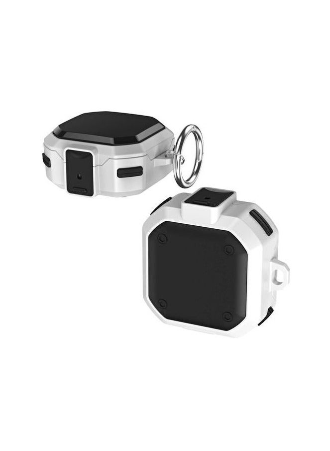 With Security Lock Armor Cover For Galaxy Buds 2/ Live Hard PC Shockproof With Keychain  Black White 