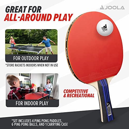 JOOLA مجموعة مضارب تنس الطاولة المتقدمة من JOOLA - 4 مضارب احترافية، 6 كرات تدريب متقدمة 3 نجوم، وحقيبة حمل - مستوى البطولة - متوافقة مع الاستخدام الداخلي والخارجي - Image 3