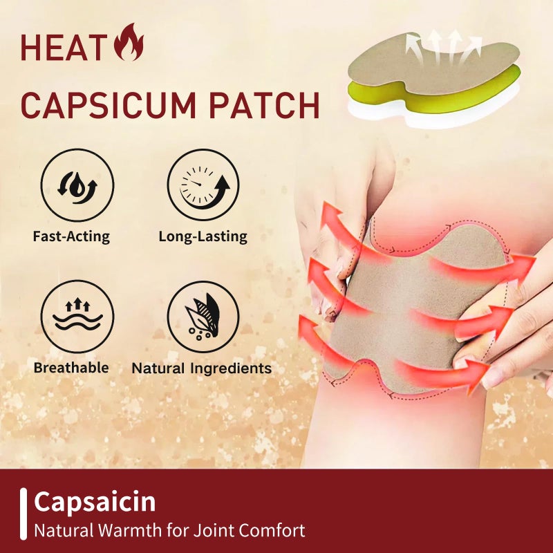 KmaxShip Hot Capsaicin Knee Patches 14pcs, Fast-Acting Heated Capsicum Patch for Knee Support, Natural Made Long-Lasting Adhesive Heat Patches - Image 2