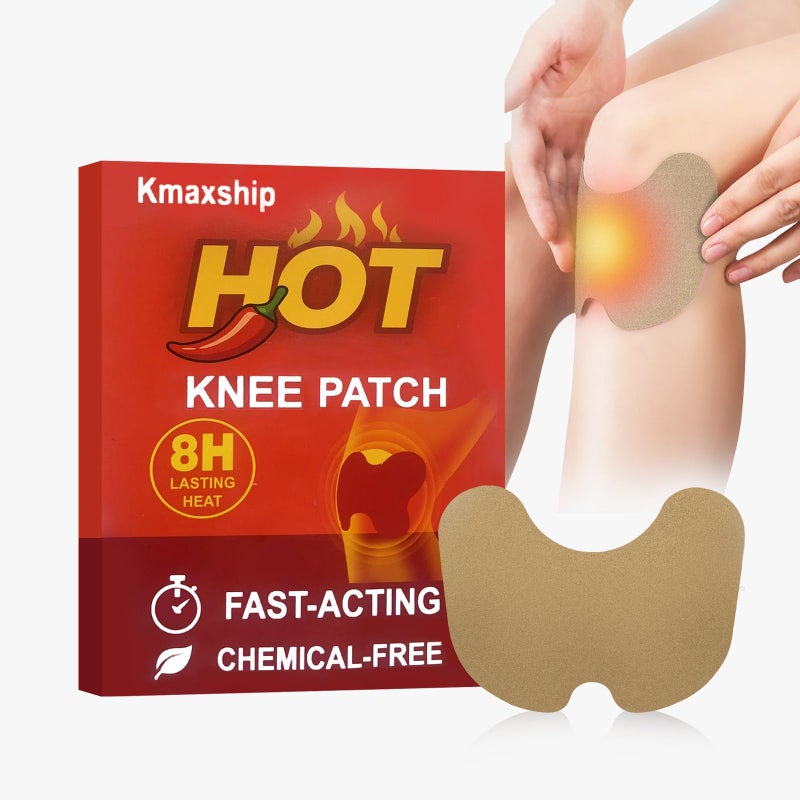 KmaxShip Hot Capsaicin Knee Patches 14pcs, Fast-Acting Heated Capsicum Patch for Knee Support, Natural Made Long-Lasting Adhesive Heat Patches - Image 1