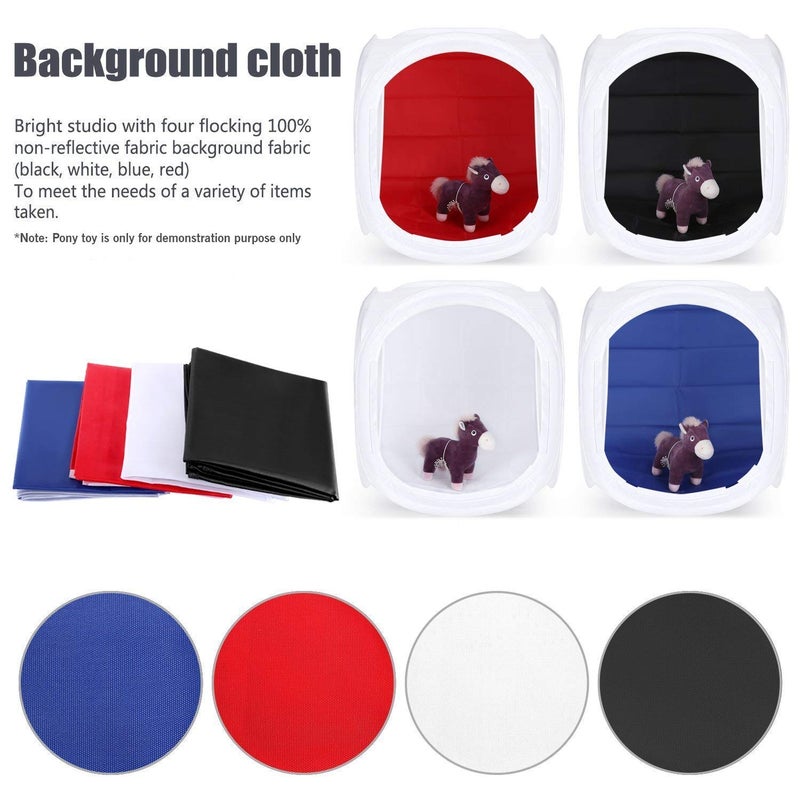 VTS Portable Photo Studio Shooting Tent Light Cube Diffusion Soft Box Kit with 4 Colors Backdrops (Red Blue Black White) for Photography (60 X 60CM Cloth Tent) - Image 5
