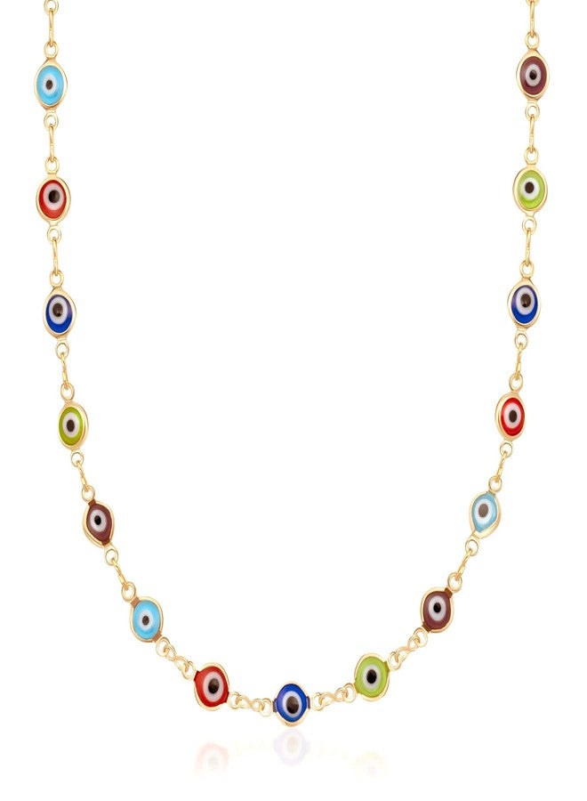 Barzel 18K Gold Plated Multi Color Evil Eye Necklace In 18 Inches with 2 Inches Extension - Made In Brazil - Image 1