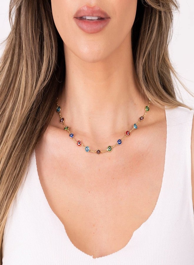 Barzel 18K Gold Plated Multi Color Evil Eye Necklace In 18 Inches with 2 Inches Extension - Made In Brazil - Image 2