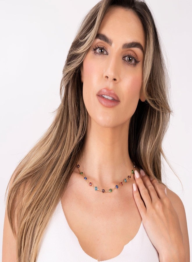 Barzel 18K Gold Plated Multi Color Evil Eye Necklace In 18 Inches with 2 Inches Extension - Made In Brazil - Image 3