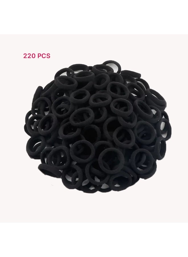 Akarm 220 Pcs Black Elastic Hair Bands Set - High Elasticity Soft Hair Ties for Kids & Women. - Image 1