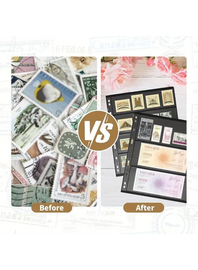 10 Sheets Stamp Binder Pages 4 Rows Capacity Double Sided 9 Hole Loose Leaf Stamp Albums - Image 5