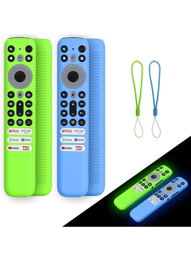 erorex 2 Pack Case For Tcl Rc902V Fmr1 Voice Remote Control Soft Silicone Cover Glow In The Dark With Lanyard Light Weight Anti Slip Shock Proof Washable Skin Friendly Blue And Green  - Image 1