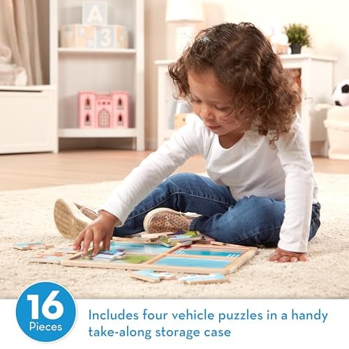 Melissa & Doug لعبة بازل خشبية طبيعية من ميليسا ودوج: استعد، انطلق (أربعة ألغاز مركبات مكونة من 4 قطع) - Image 2