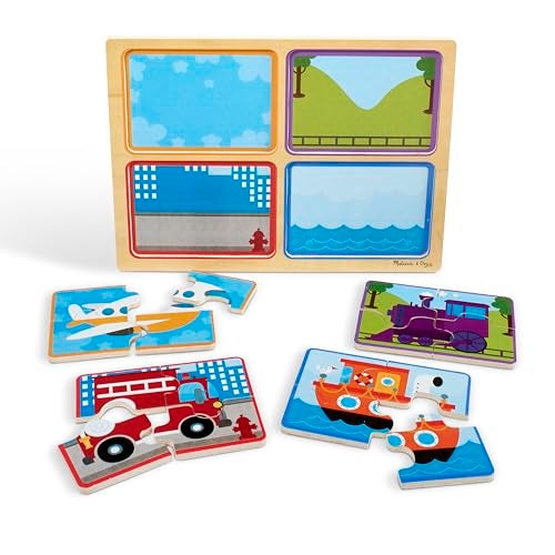 Melissa & Doug لعبة بازل خشبية طبيعية من ميليسا ودوج: استعد، انطلق (أربعة ألغاز مركبات مكونة من 4 قطع) - Image 4