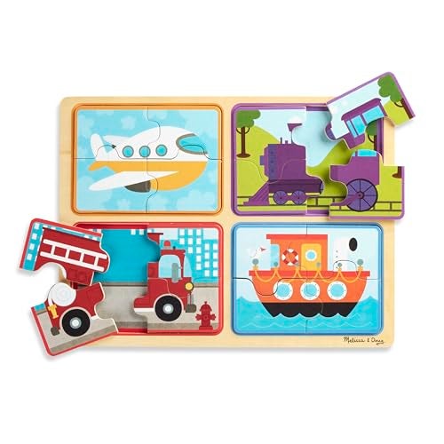 Melissa & Doug لعبة بازل خشبية طبيعية من ميليسا ودوج: استعد، انطلق (أربعة ألغاز مركبات مكونة من 4 قطع) - Image 1
