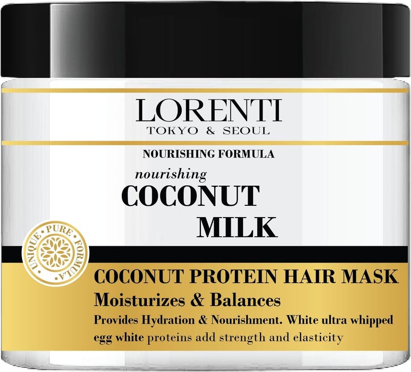قناع الشعر العميق من لورينتي 500 مل للشعر الجاف التالف الكثيف المجعد يحتوي على فيتامين B7 بروتينات لتوازن وترطيب الشعر 169 أونصة سائلة حليب جوز الهند