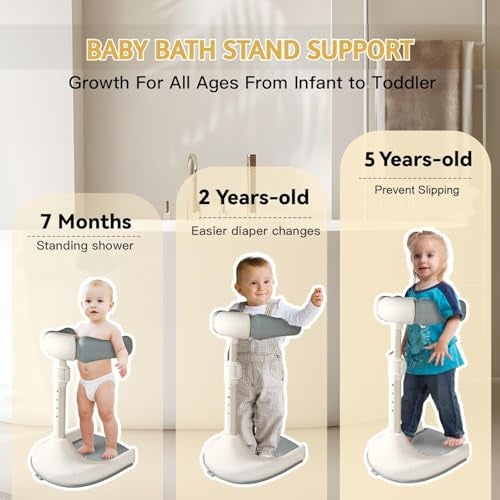 Metreno Baby Bath Stand for 0 to 5 Years Free Standing Foldable Baby Shower Stand 4 Levels Height Adjustment for Toddlers Safety Handle & Non-Slip Base Portable Bathing Stand Support for Babies - Image 3