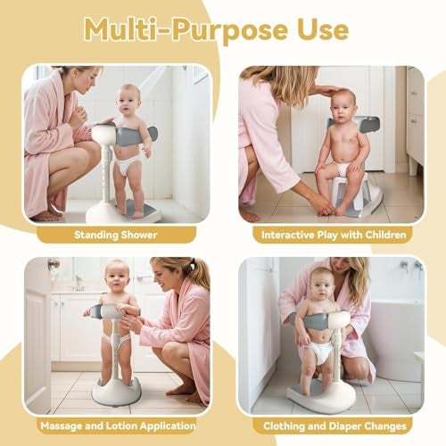 Metreno Baby Bath Stand for 0 to 5 Years Free Standing Foldable Baby Shower Stand 4 Levels Height Adjustment for Toddlers Safety Handle & Non-Slip Base Portable Bathing Stand Support for Babies - Image 4