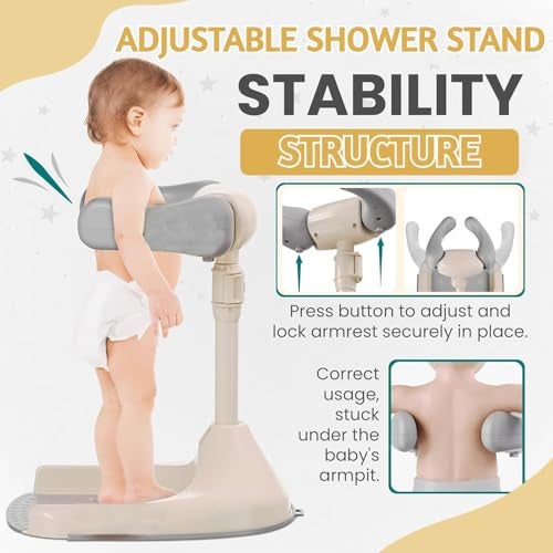Metreno Baby Bath Stand for 0 to 5 Years Free Standing Foldable Baby Shower Stand 4 Levels Height Adjustment for Toddlers Safety Handle & Non-Slip Base Portable Bathing Stand Support for Babies - Image 5
