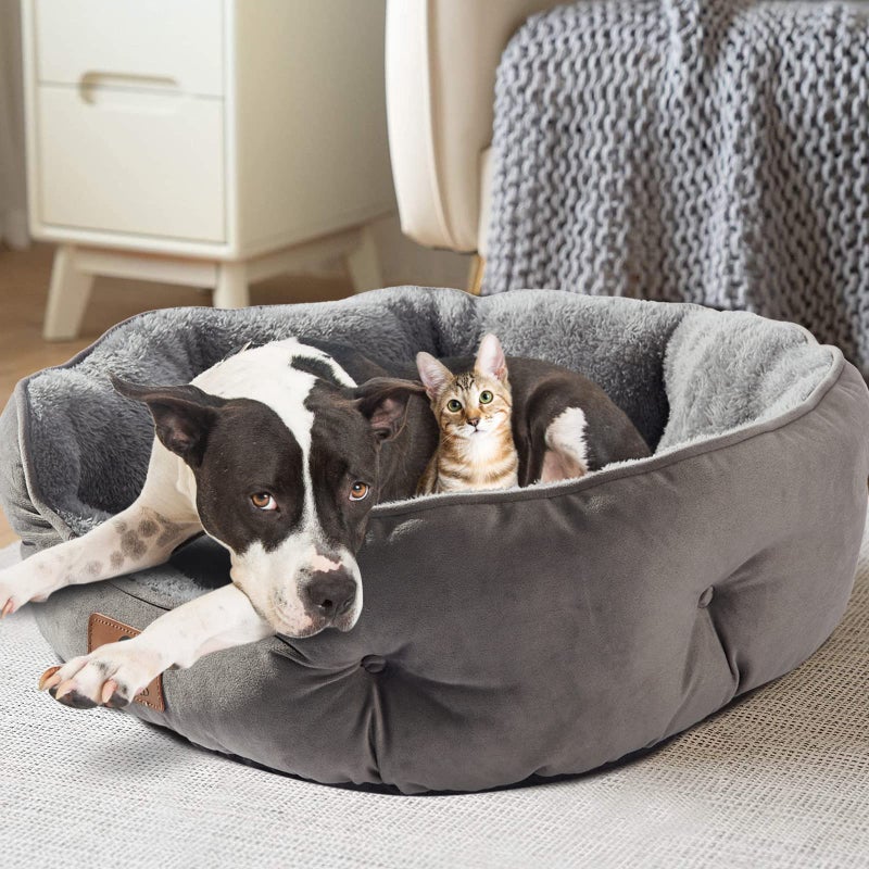 Asvin Large Dog Bed for Large Dogs, Cat Beds for Indoor Cats, Pet Bed for Puppy and Kitty, Extra Soft & Machine Washable with Anti-Slip & Water-Resistant Oxford Bottom, Grey, 35 inches - Image 2