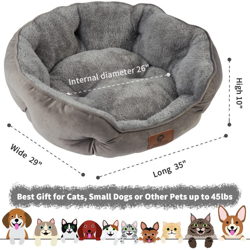 Asvin Large Dog Bed for Large Dogs, Cat Beds for Indoor Cats, Pet Bed for Puppy and Kitty, Extra Soft & Machine Washable with Anti-Slip & Water-Resistant Oxford Bottom, Grey, 35 inches - Image 3